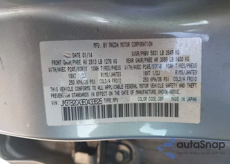 2014 Mazda Cx-9 Touring from USA, damaged, VIN JM3TB2CA3E0433625